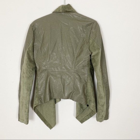BLANKNYC Olive Green Vegan Leather Suede Drape Moto Jacket Fall Winter Boho - Picture 6 of 10